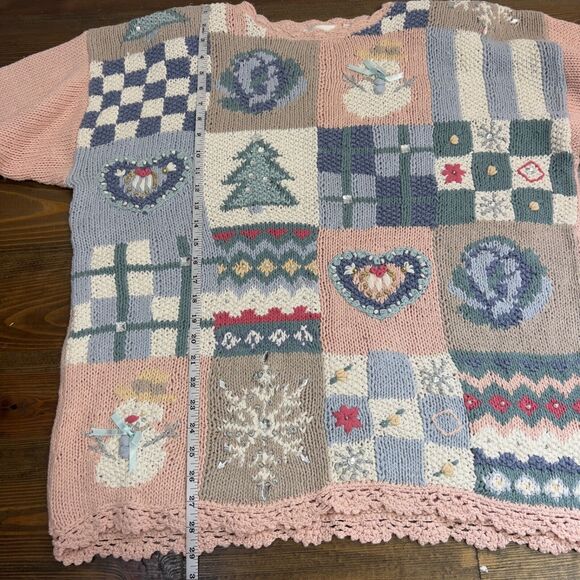 Vintage Kathie Lee Christmas Cardigan Sweater Women's XL Lt Pink Holiday - Picture 5 of 8